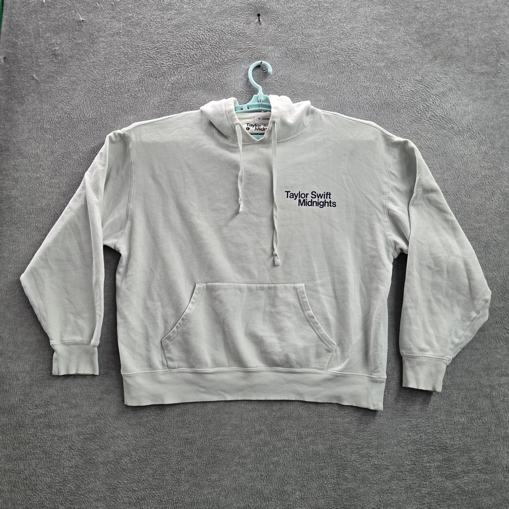 Taylor Swift Women Hoodie L Light Gray Fleece Album Promo Midnights Oversized